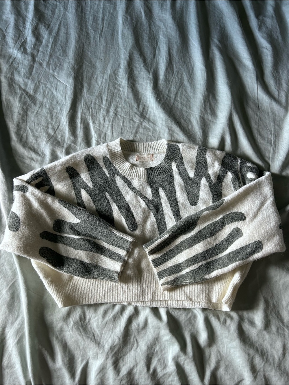 Altar'd State Cream Sweater with Gray Abstract Stripe Pattern